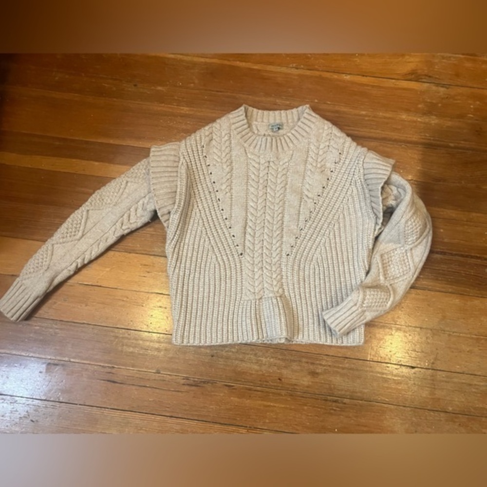 Jamison Tan Cable Knit Crew Neck Sweater,  Size XS